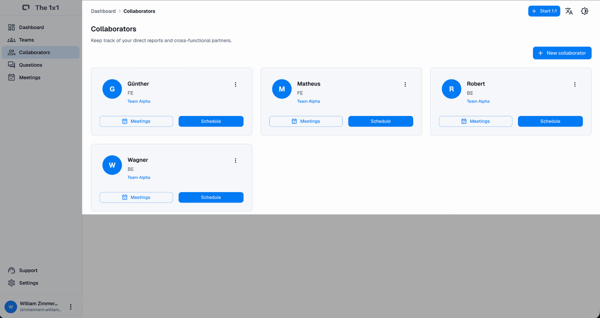 Lista de colaboradores con información detallada