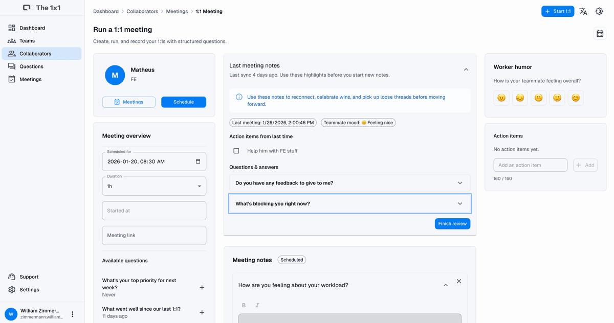 Agenda de reunión con preguntas estructuradas