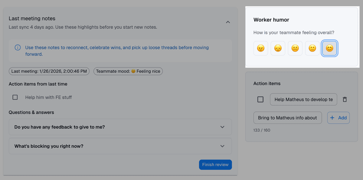 Interfaz de seguimiento de ánimo mostrando sentimiento del equipo
