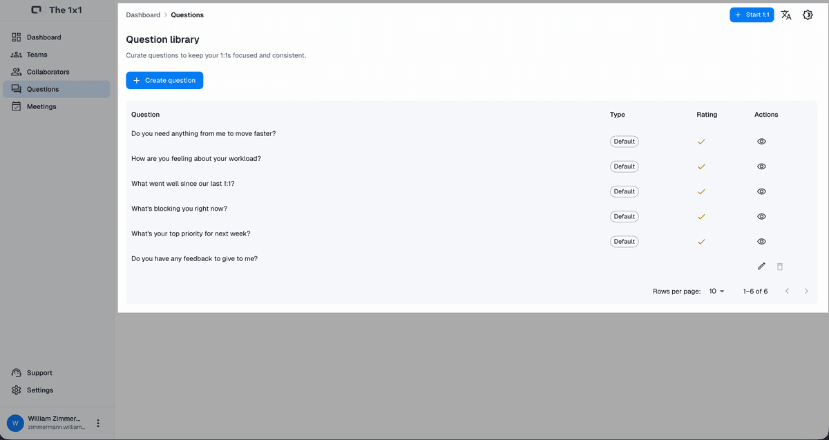 Interfaz de gestión de biblioteca de preguntas