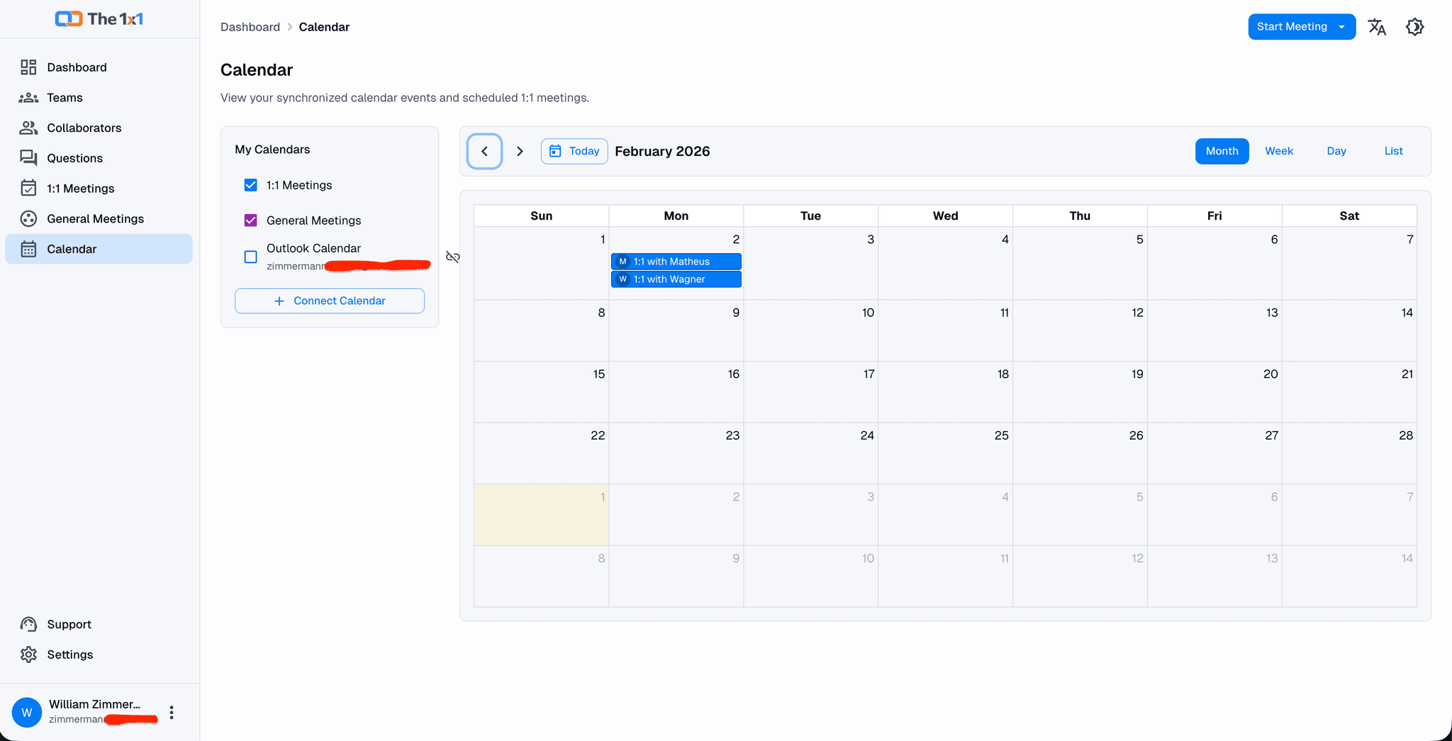 Calendar integration screen with connected providers